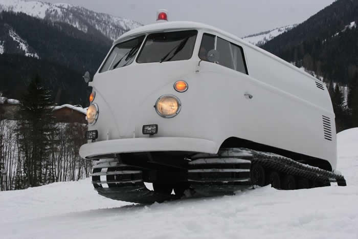 VW Campervan with Snowtracks
