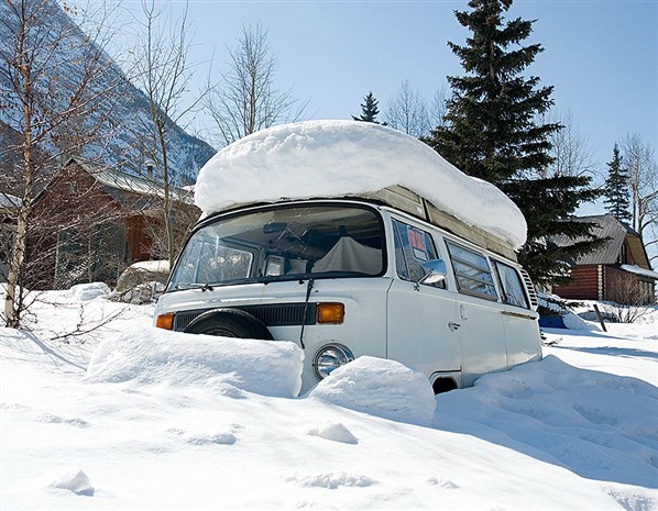 VW Campervan in the snow